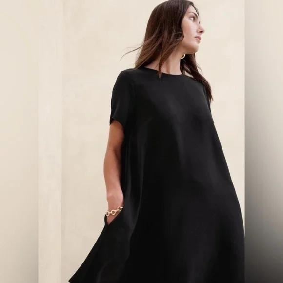 banana republic black midi dress Pre-Loved BR Banana Republic Women's Bias-Cut Satin Midi Dress Black Size L   Elle & Beck
